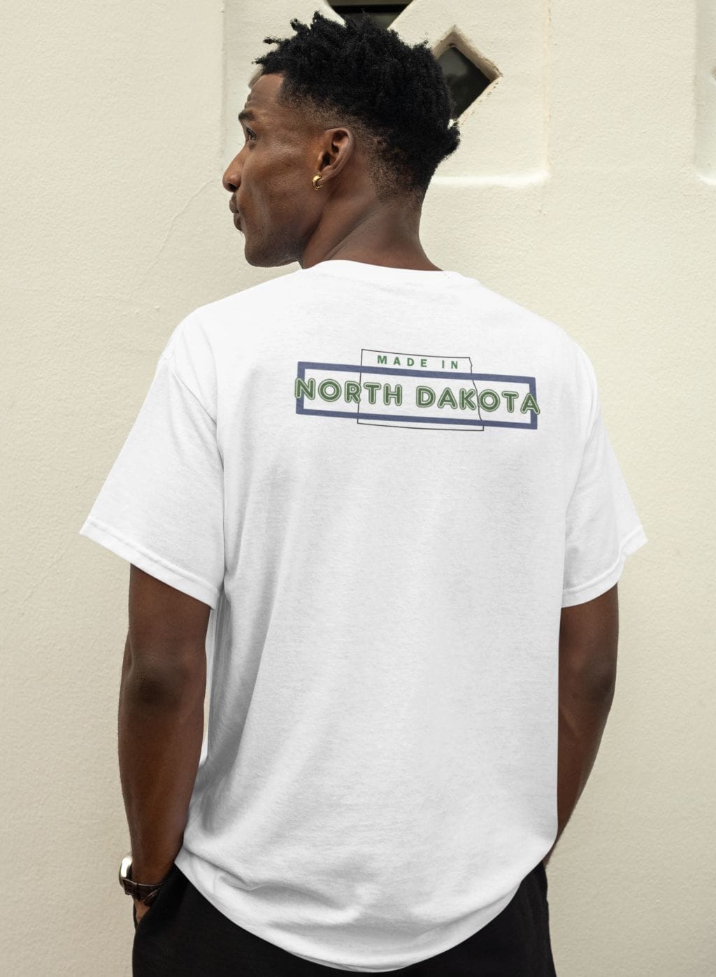 "Made in ND" design created by RJ&T on a Short Sleeved Jersey V-Neck Tee - Image 3