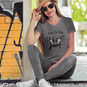 Crazy Cat Lady on a Short Sleeved Jersey V-Neck Tee