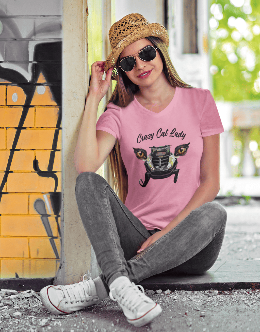 Crazy Cat Lady on a Short Sleeved Jersey V-Neck Tee - Image 2