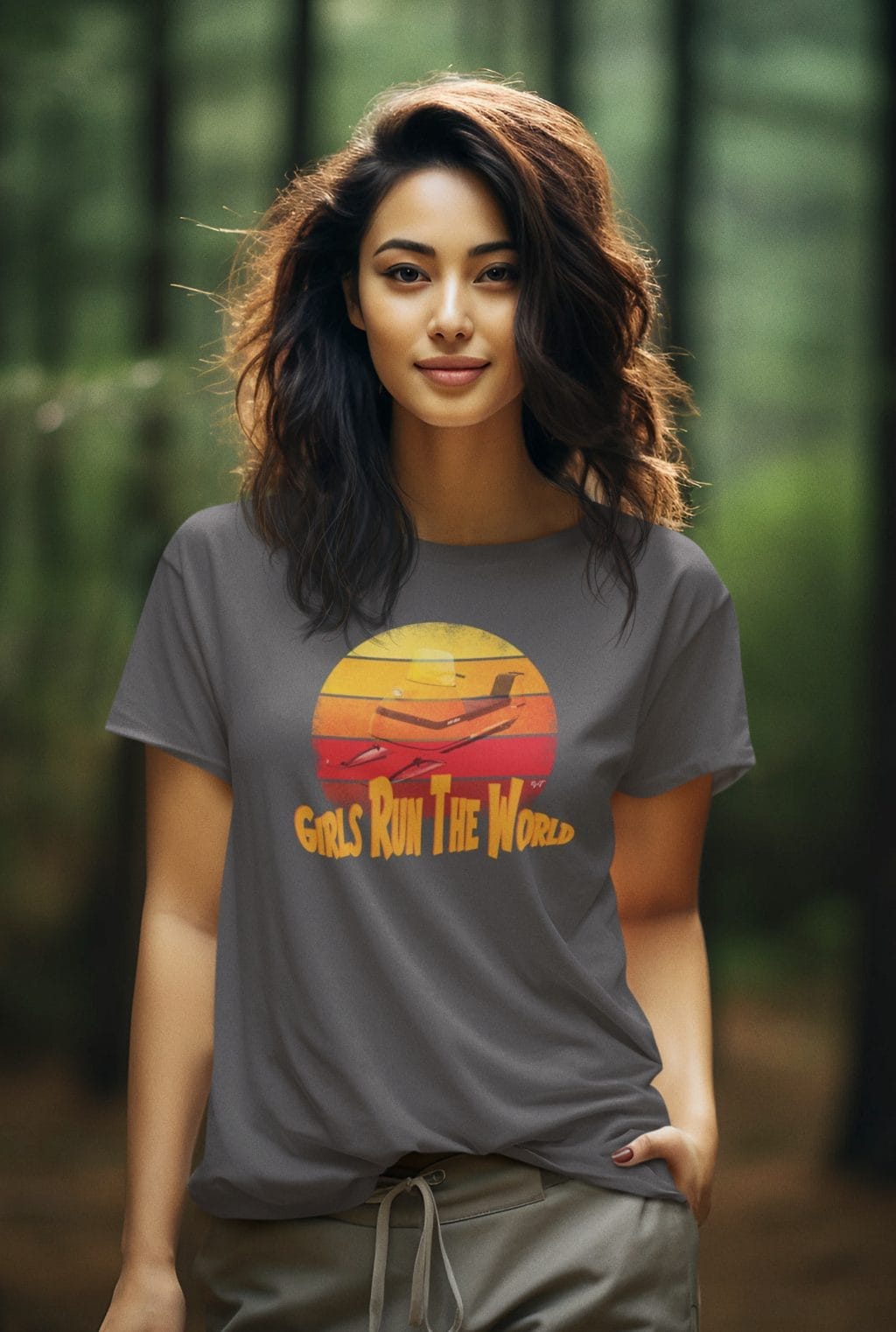 Retro Girls Run the World under a 60s Snowmobile on a Women's Relaxed Fit Tee - Image 9