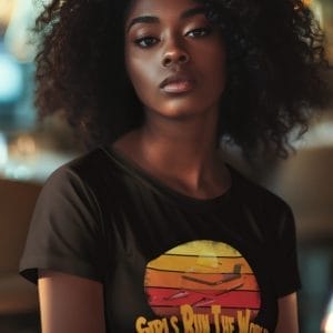 Retro Girls Run the World under a 60s Snowmobile on a Women's Relaxed Fit Tee