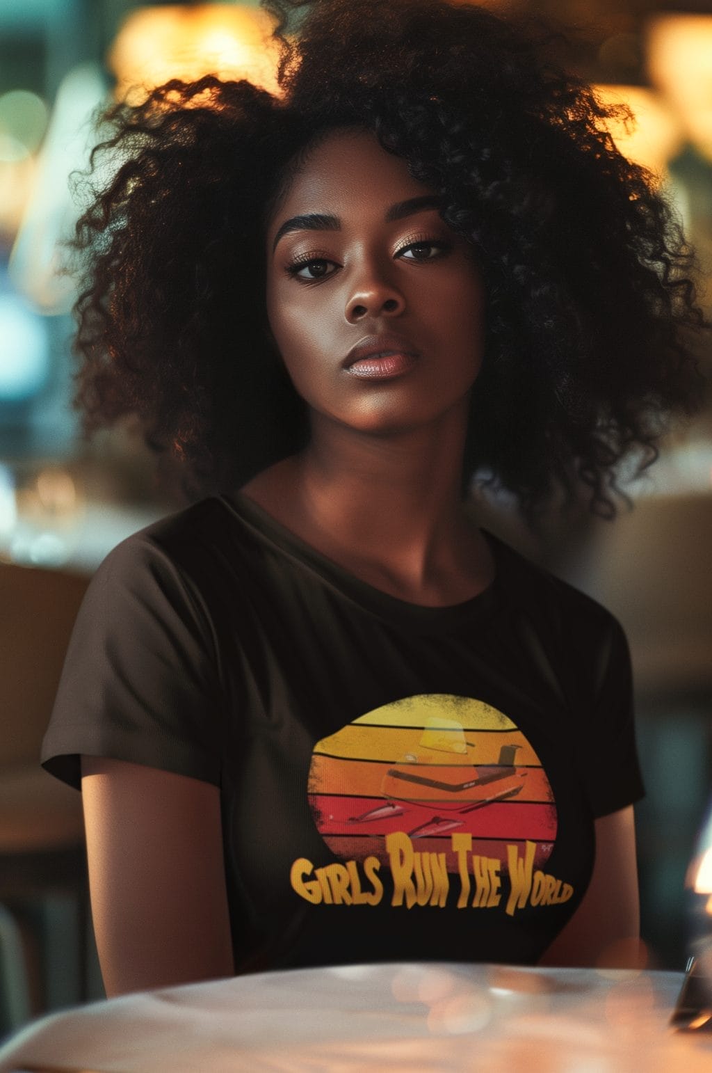 Retro Girls Run the World under a 60s Snowmobile on a Women's Relaxed Fit Tee