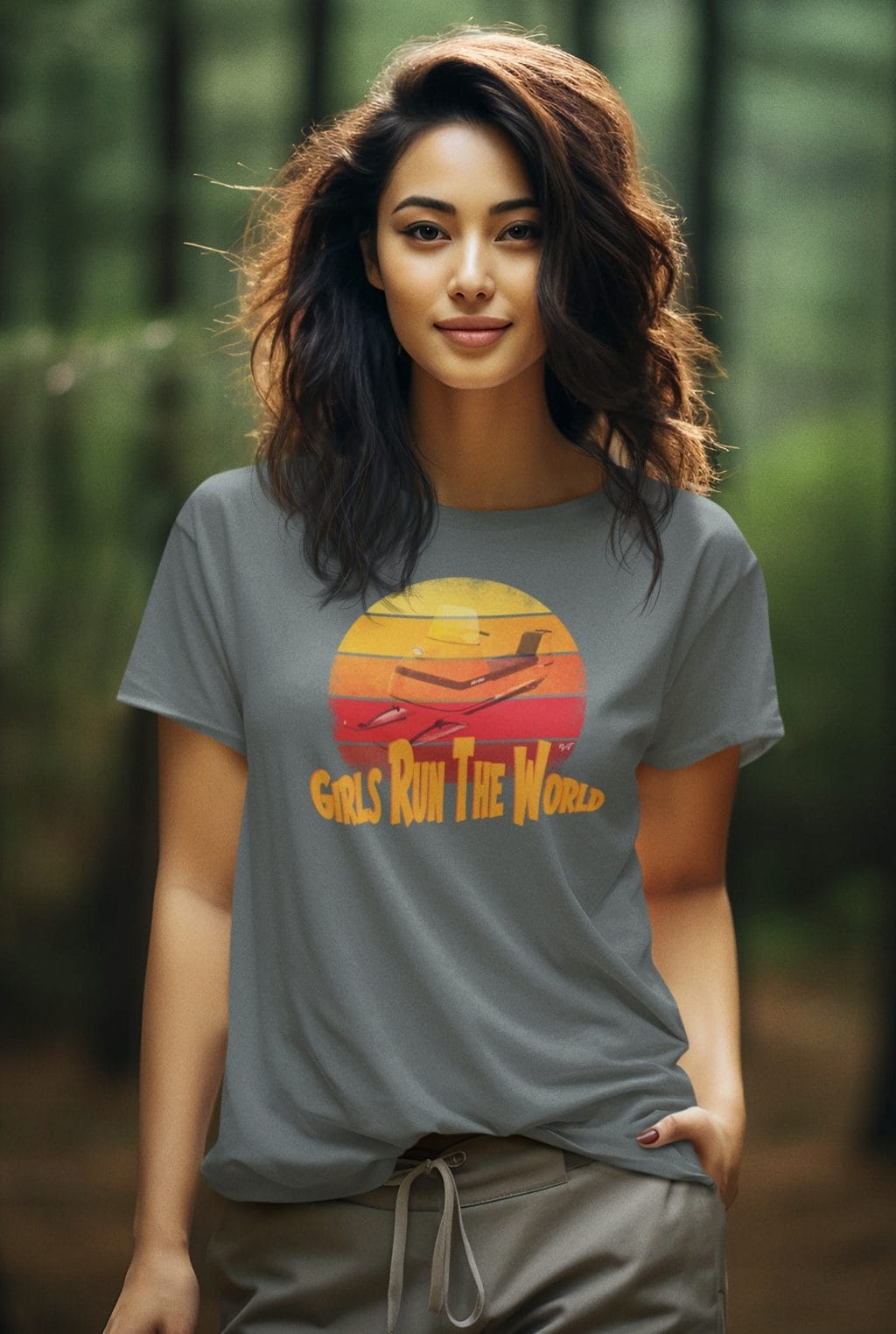 Retro Girls Run the World under a 60s Snowmobile on a Women's Relaxed Fit Tee - Image 6