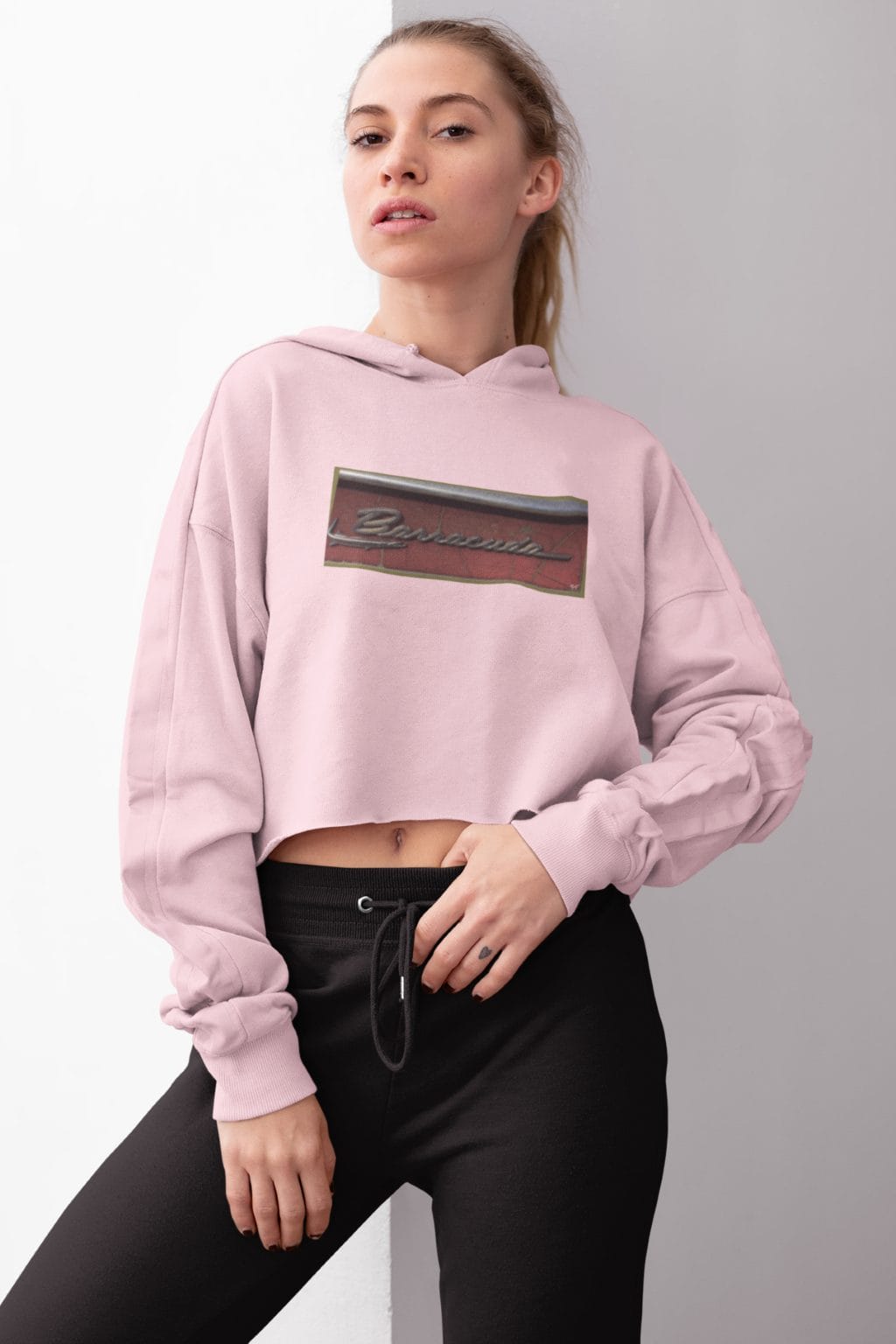 1968 Front Fender Emblem on a Soft Cropped Fleece Hoodie