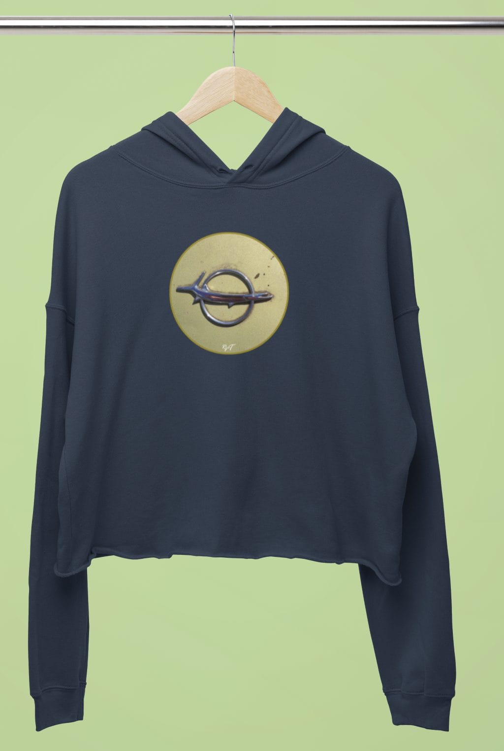 1968 Rear Emblem on a Soft Cropped Fleece Hoodie