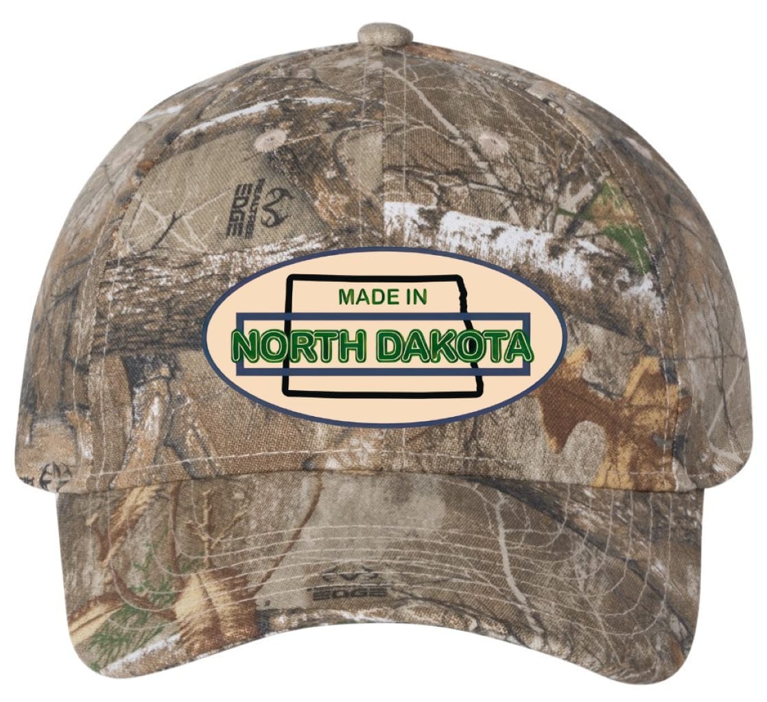 Oval Version of Made in North Dakota on a Camouflage Cap - Image 12
