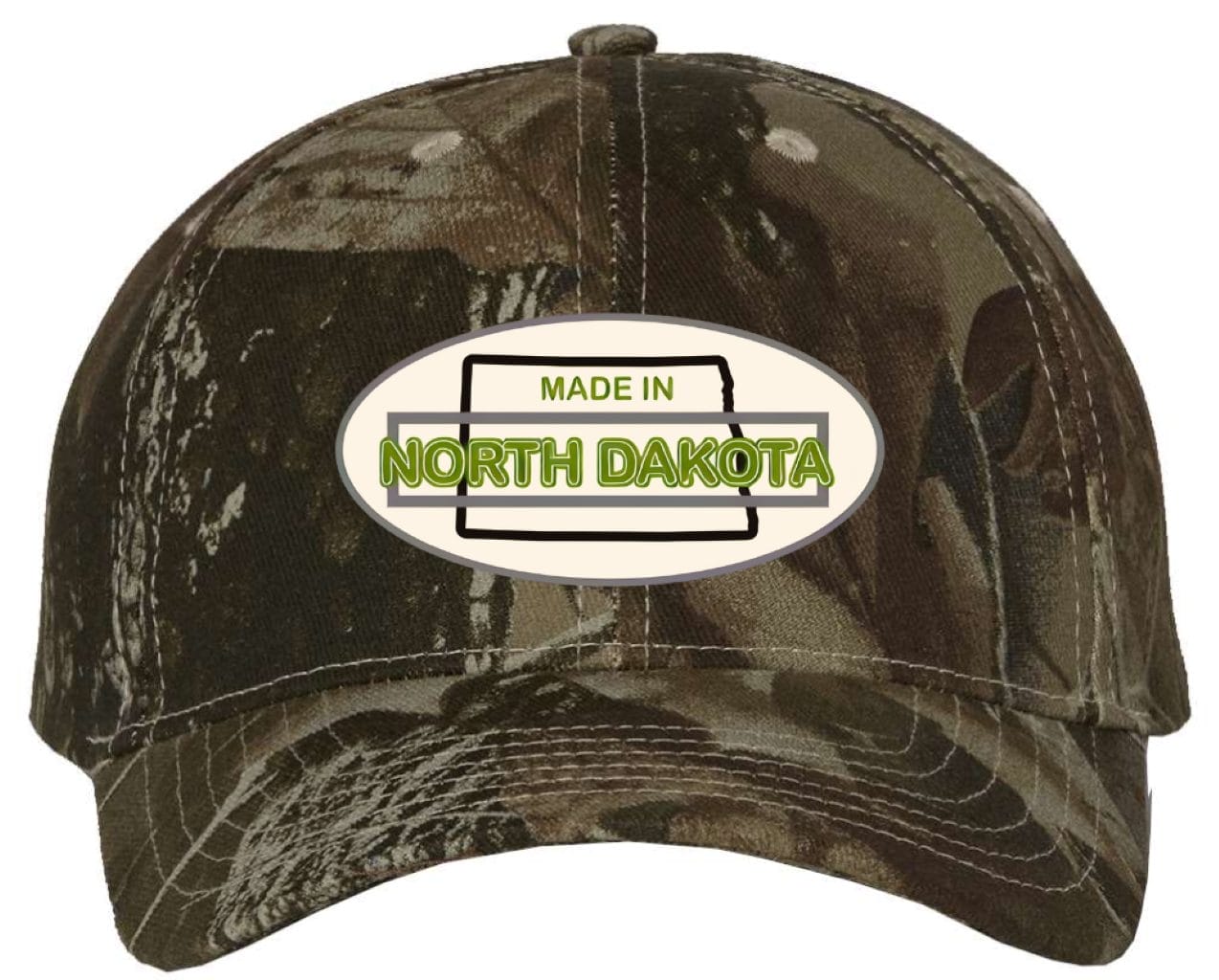 Oval Version of Made in North Dakota on a Camouflage Cap - Image 9