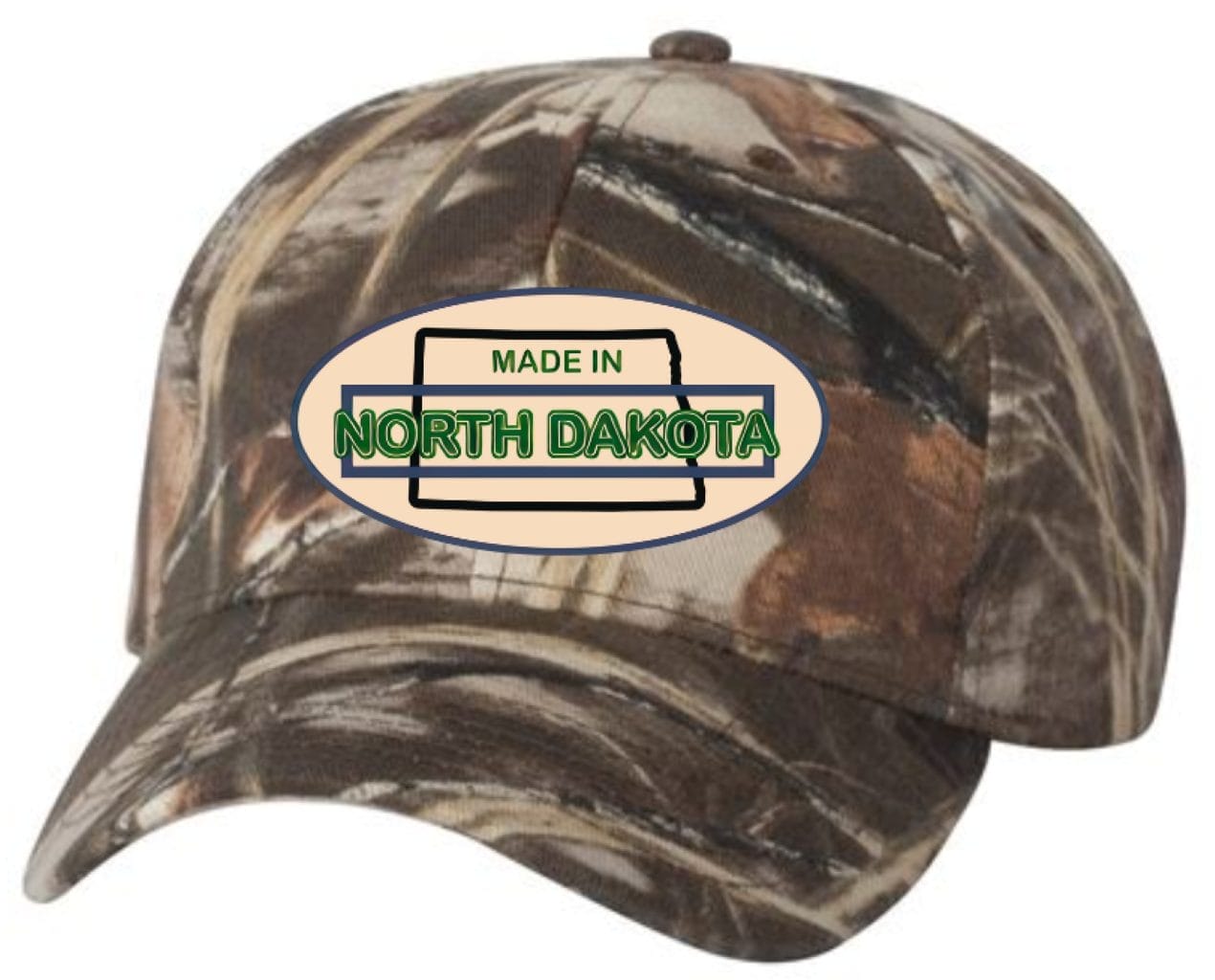 Oval Version of Made in North Dakota on a Camouflage Cap - Image 5