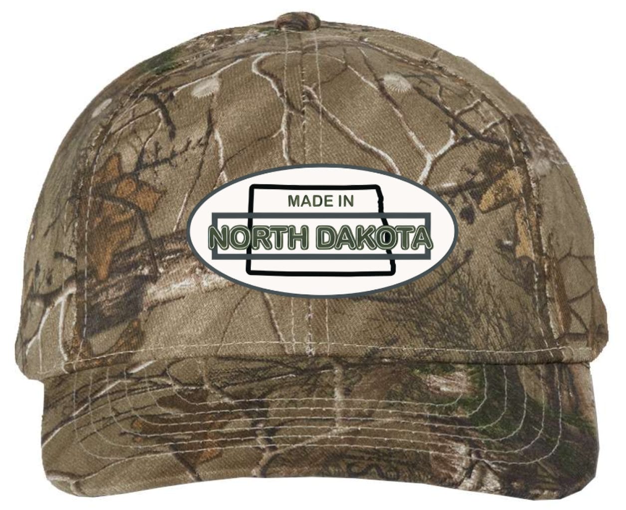 Oval Version of Made in North Dakota on a Camouflage Cap - Image 4