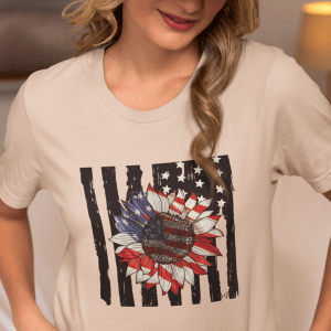 Red, White and Blue Sunflower on a CVC T-Shirt