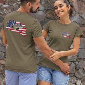 60's Ford Apache imposed on the American Flag on a CVC T-Shirt