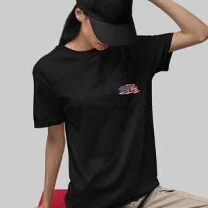 60's Ford Apache imposed on the American Flag on a DryBlend T-Shirt w/Pocket