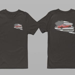 Road Runner imposed on Black & White American Flag on a DryBlend T-Shirt w/Pocket
