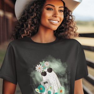 Ghost decorated with Flowers on a CVC T-Shirt