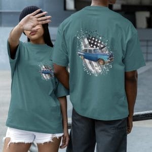 1957 on American Flag on a CVC T-Shirt