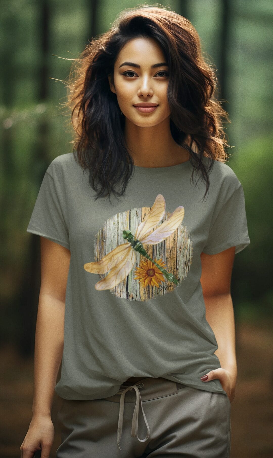 Dragonfly on a Rustic Board on a CVC T-Shirt