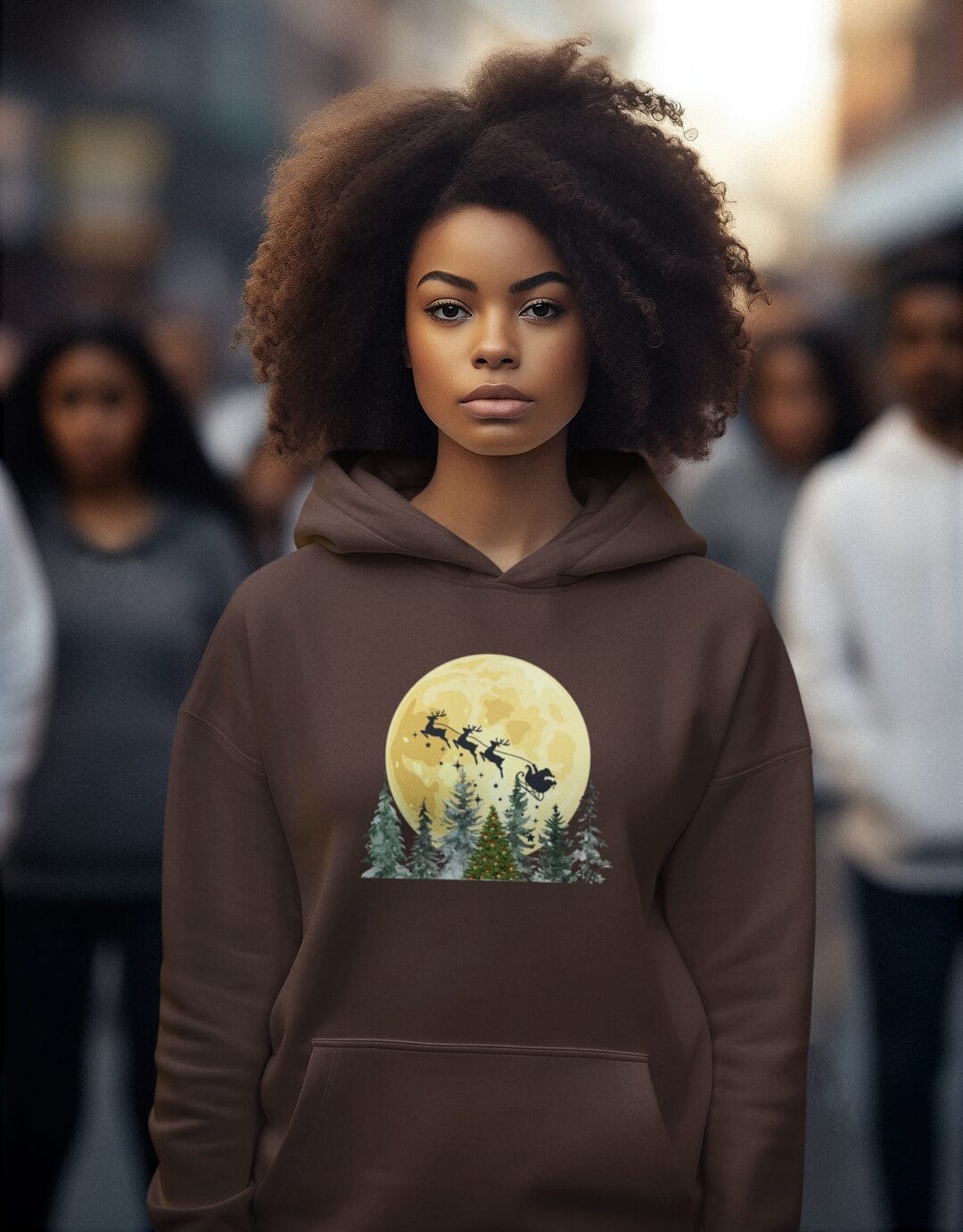 Santa and His Sleigh on a Heavy 50/50 Blend Hoodie