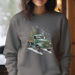 Old Truck with Christmas Tree on a Heavy 50/50 Blend Sweatshirt