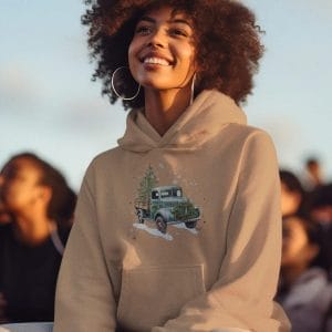 Old Truck with Christmas Tree on a Heavy 50/50 Blend Hoodie