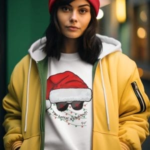 You Better Watch Out Santa Hat in Sunglasses on a Heavy 50/50 Blend Sweatshirt