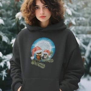 Two Christmas Owls in the Moonlight on a Heavy 50/50 Blend Hoodie