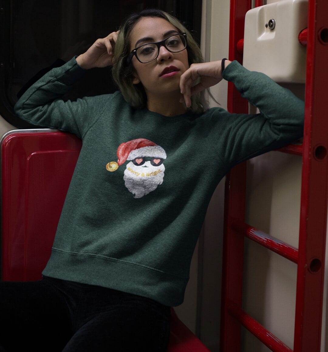 Bearded Santa - Merry & Bright on a Heavy 50/50 Blend Sweatshirt