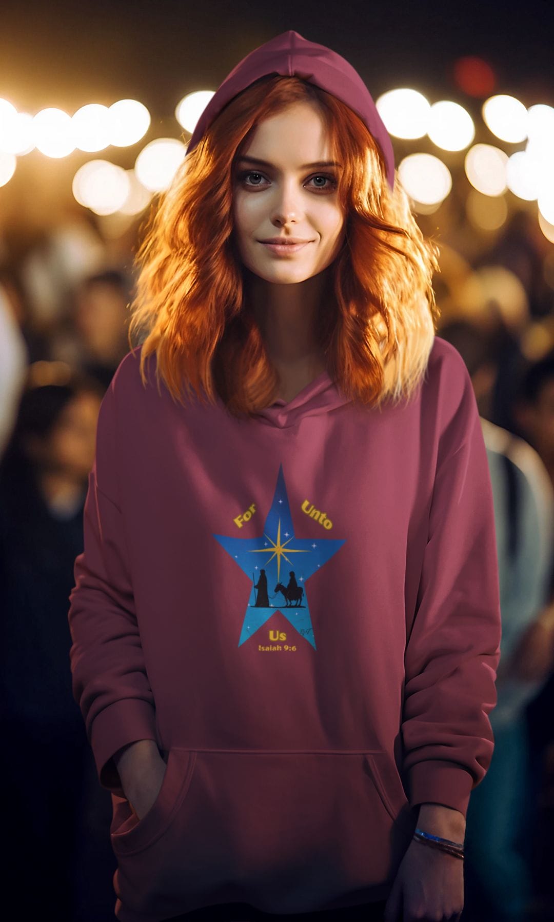 For Unto Us Christmas Star on a Heavy 50/50 Blend Hoodie