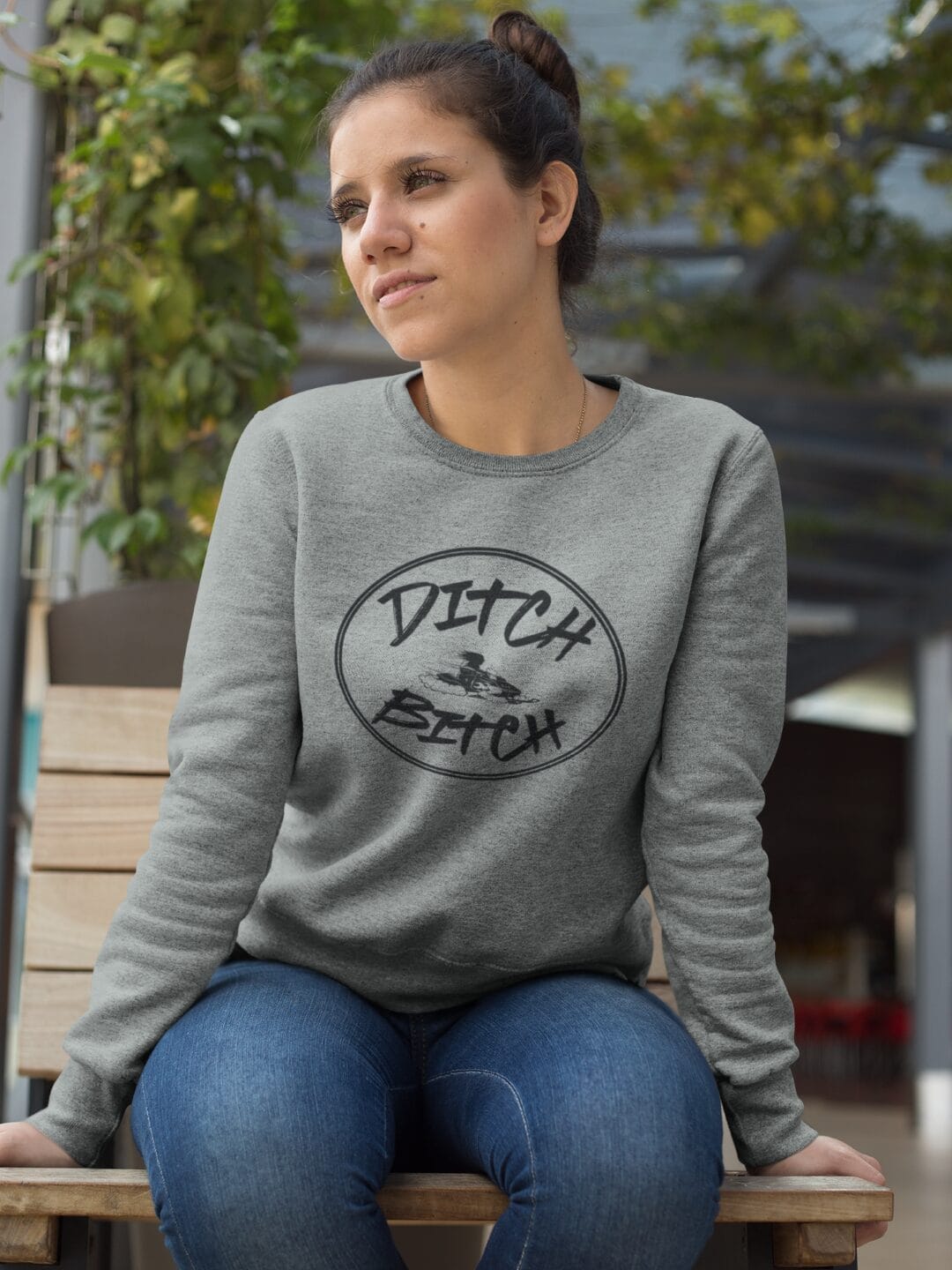 Ditch Bitch White on a Heavy 50/50 Blend Sweatshirt